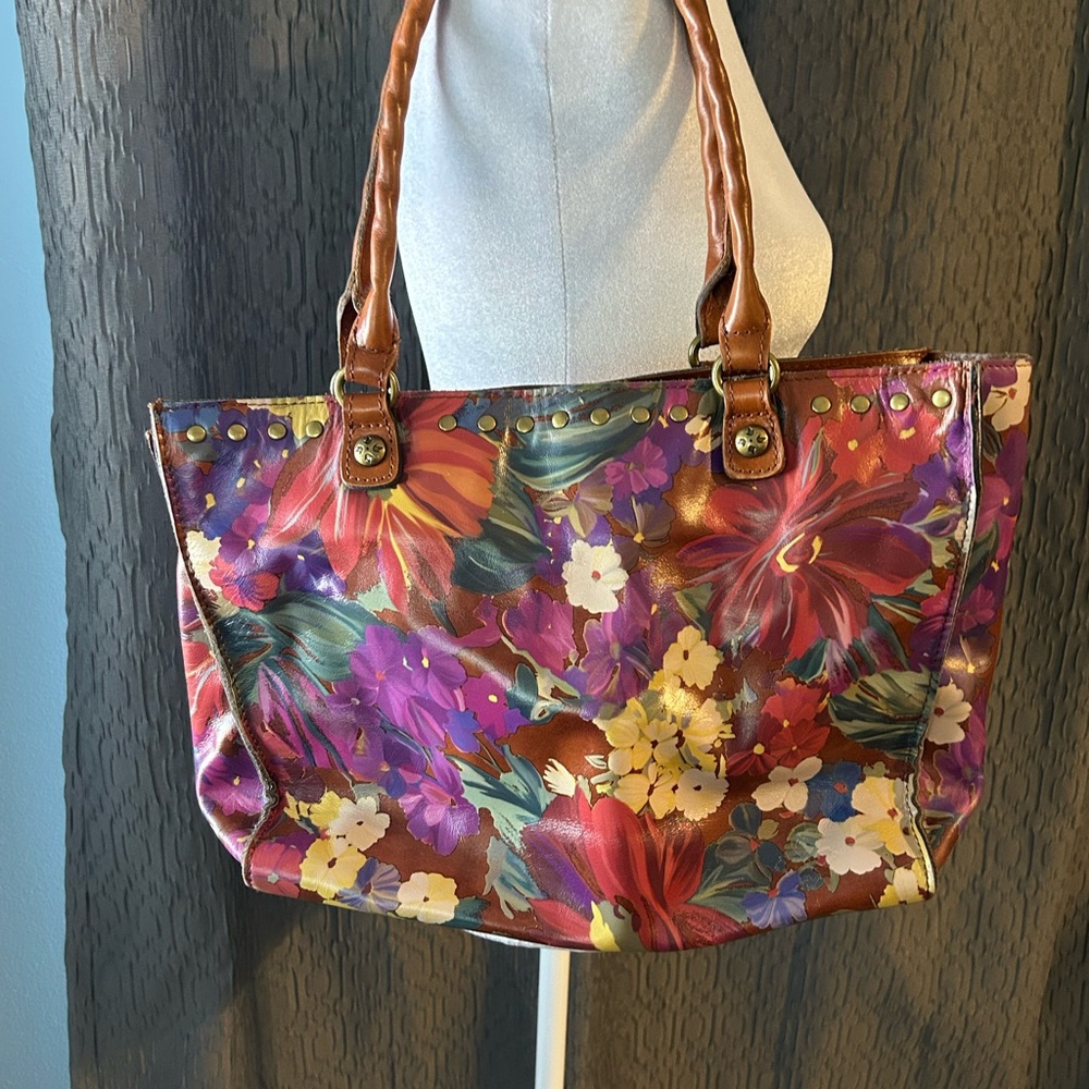 Patricia Nash Vibrant Floral Tote with Brown Straps